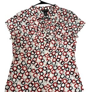 Rafaella Women’s Tie Neck Blouse Size 6 Circular Print Bow Front Top